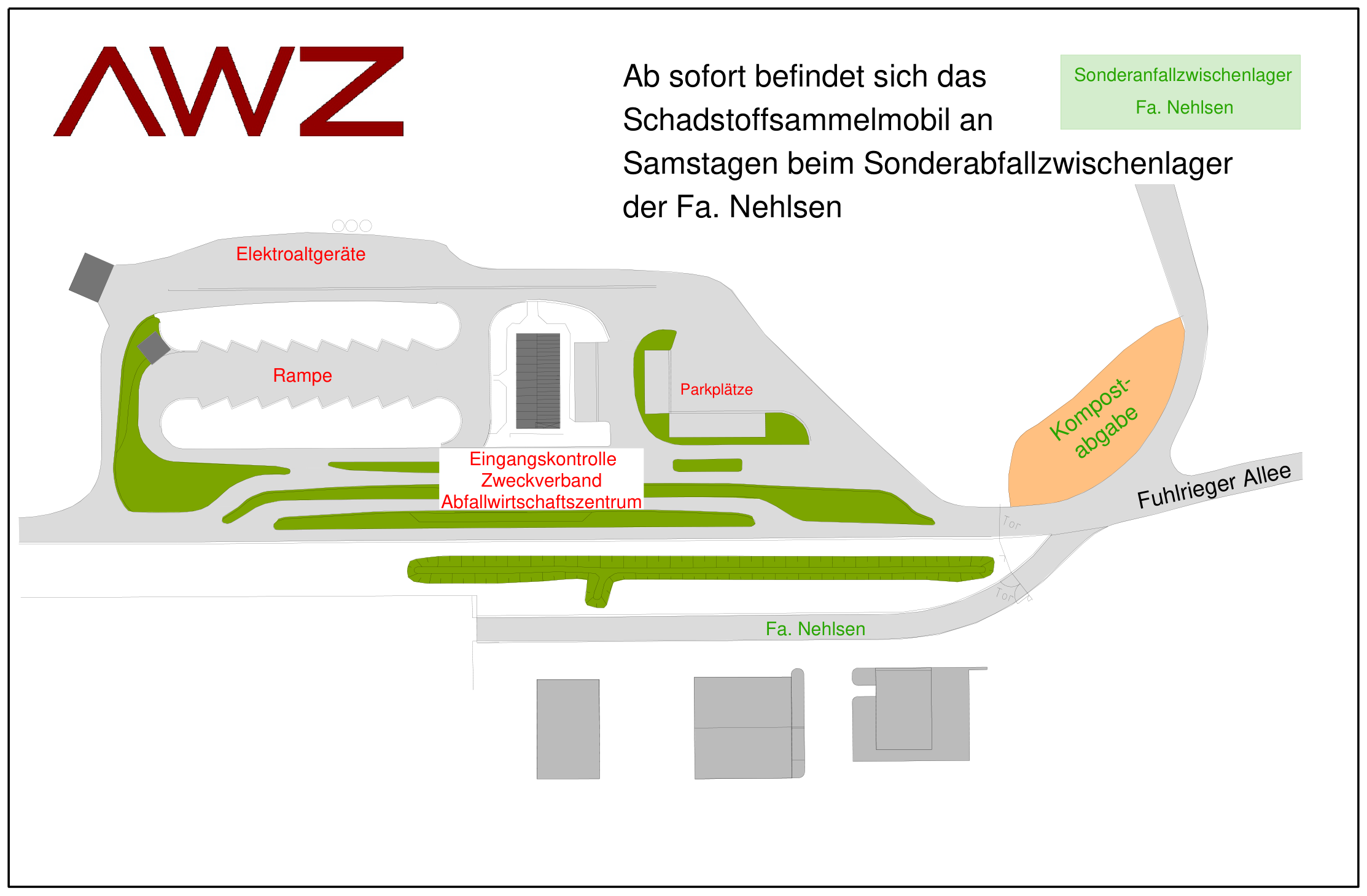 Übersicht zum Standort des Schadstoffsammelmobils beim Sonderabfallzwischenlager der Fa. Nehlsen